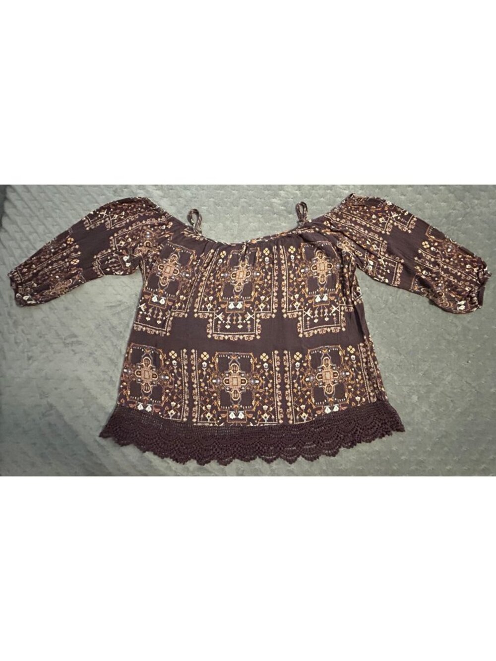 Knox Rose Women's XXL Plum Boho Peasant Top w/ Lace Hem & Adjustable Straps